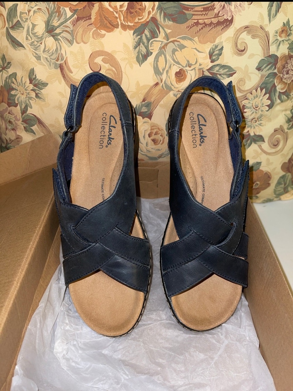 Clarks Women's Merliah Echo Navy Blue 2” Heeled Sandal Size 7.5
